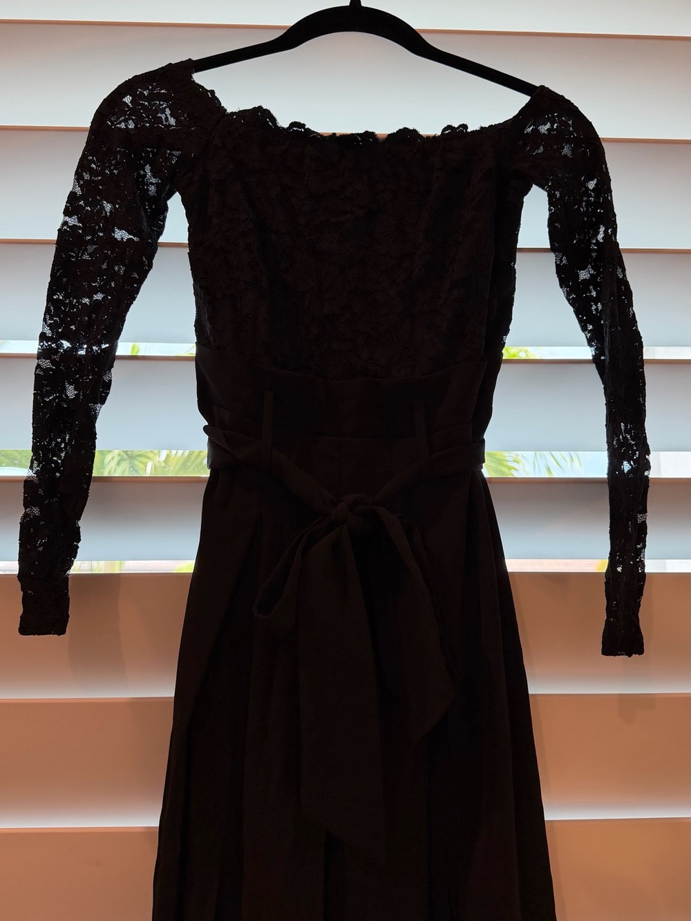 Black Lace off the shoulder Long-Sleeve Belted Jumpsuit
